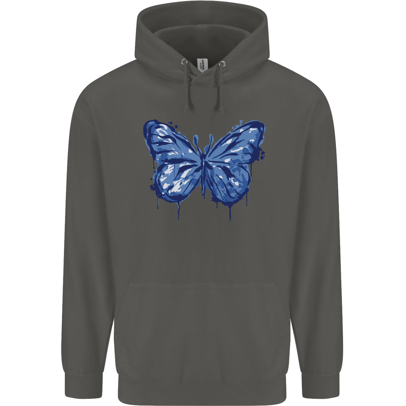 Dripping Blue Butterfly Rhopalocera Childrens Kids Hoodie Storm Grey