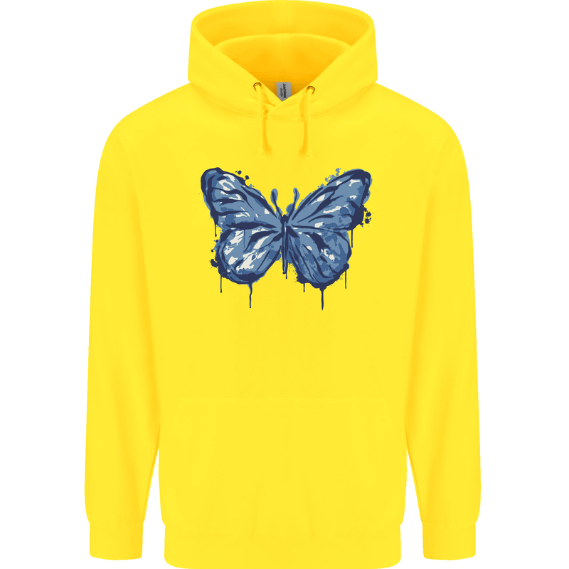 Dripping Blue Butterfly Rhopalocera Childrens Kids Hoodie Yellow