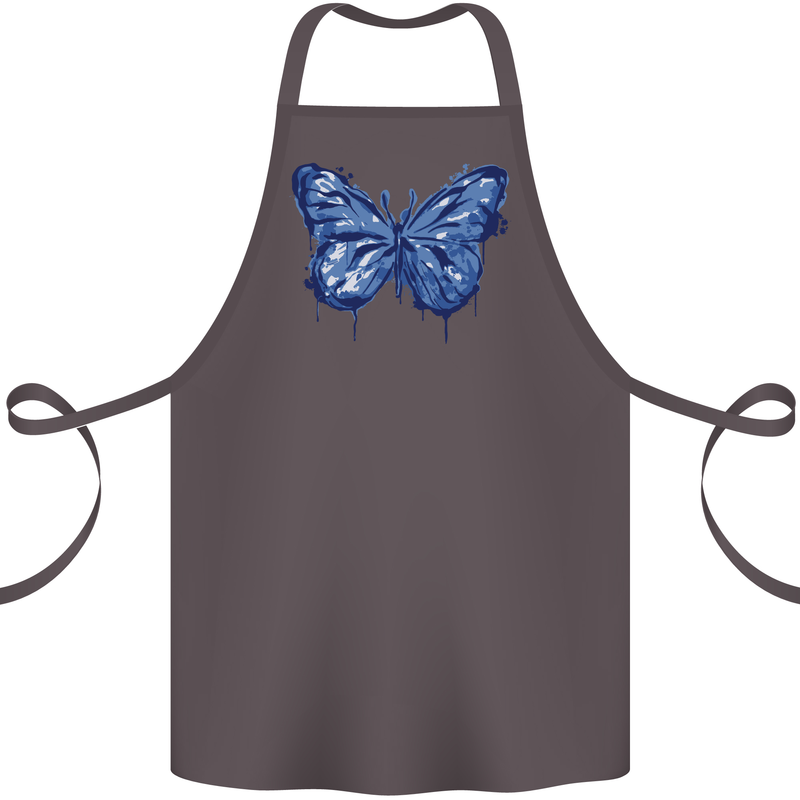 Dripping Blue Butterfly Rhopalocera Cotton Apron 100% Organic Dark Grey