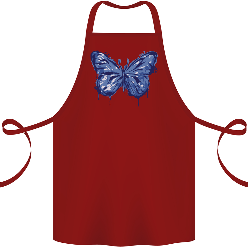 Dripping Blue Butterfly Rhopalocera Cotton Apron 100% Organic Maroon