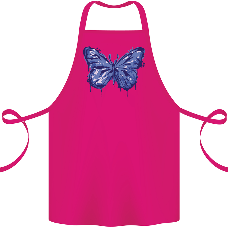 Dripping Blue Butterfly Rhopalocera Cotton Apron 100% Organic Pink