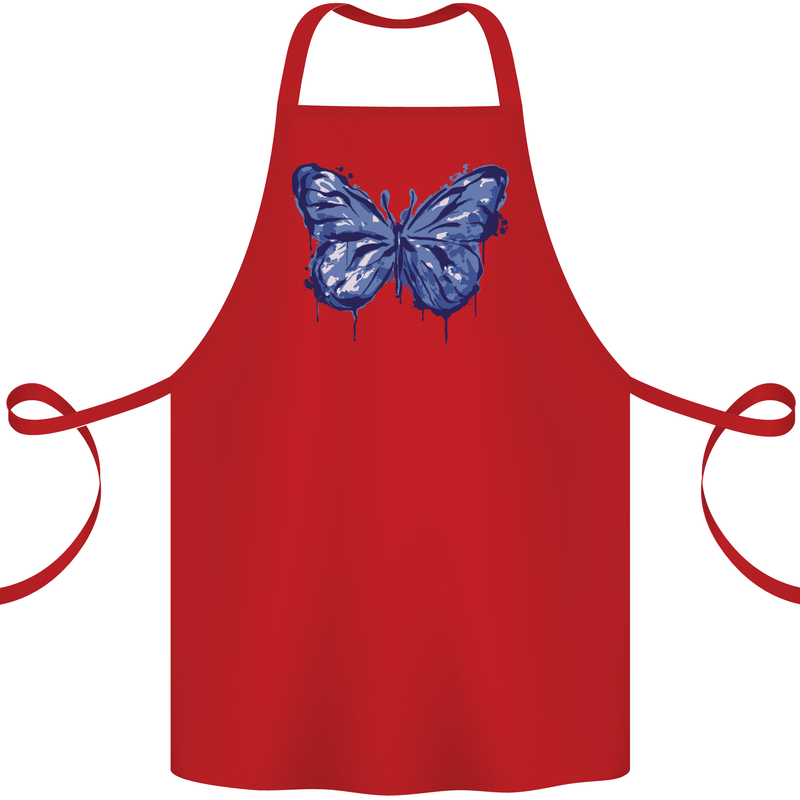 Dripping Blue Butterfly Rhopalocera Cotton Apron 100% Organic Red
