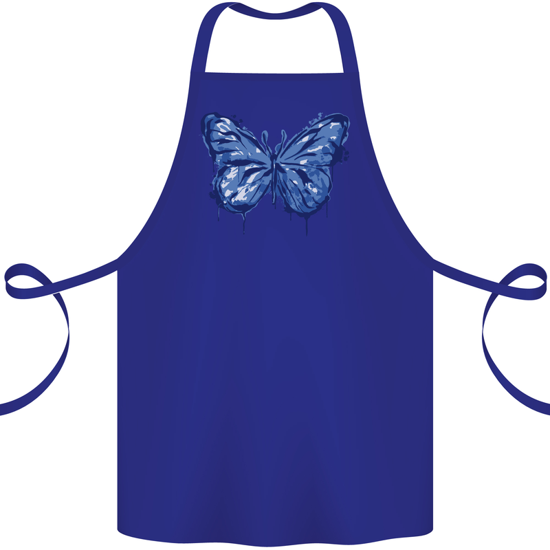 Dripping Blue Butterfly Rhopalocera Cotton Apron 100% Organic Royal Blue