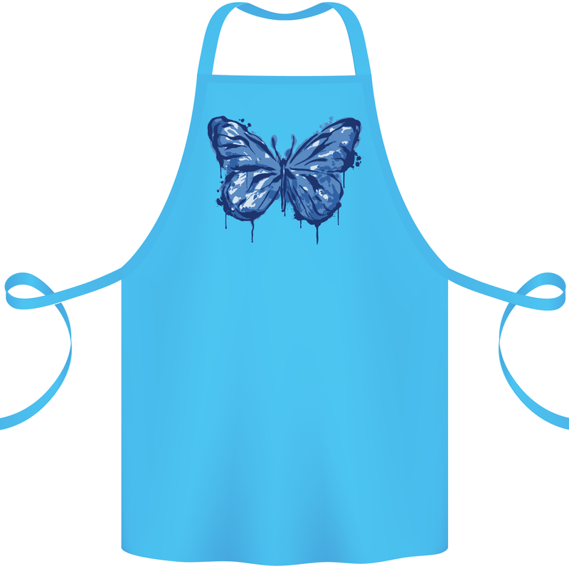 Dripping Blue Butterfly Rhopalocera Cotton Apron 100% Organic Turquoise