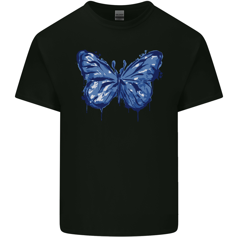 Dripping Blue Butterfly Rhopalocera Kids T-Shirt Childrens Black