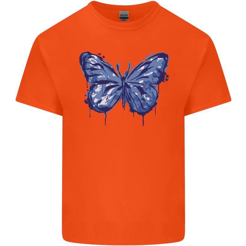 Dripping Blue Butterfly Rhopalocera Kids T-Shirt Childrens Orange