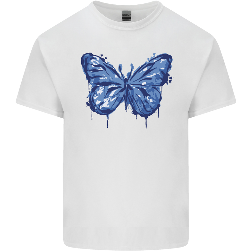 Dripping Blue Butterfly Rhopalocera Kids T-Shirt Childrens White