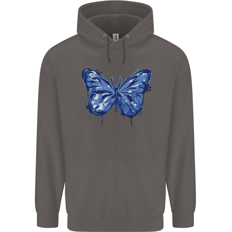 Dripping Blue Butterfly Rhopalocera Mens 80% Cotton Hoodie Charcoal