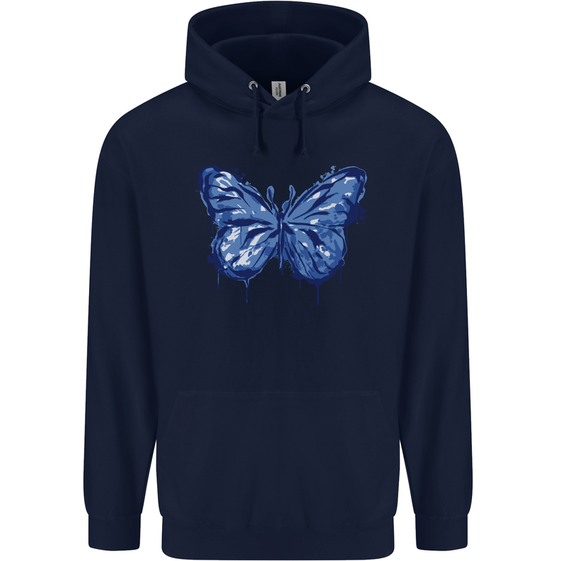 Dripping Blue Butterfly Rhopalocera Mens 80% Cotton Hoodie Navy Blue