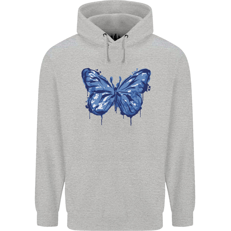Dripping Blue Butterfly Rhopalocera Mens 80% Cotton Hoodie Sports Grey
