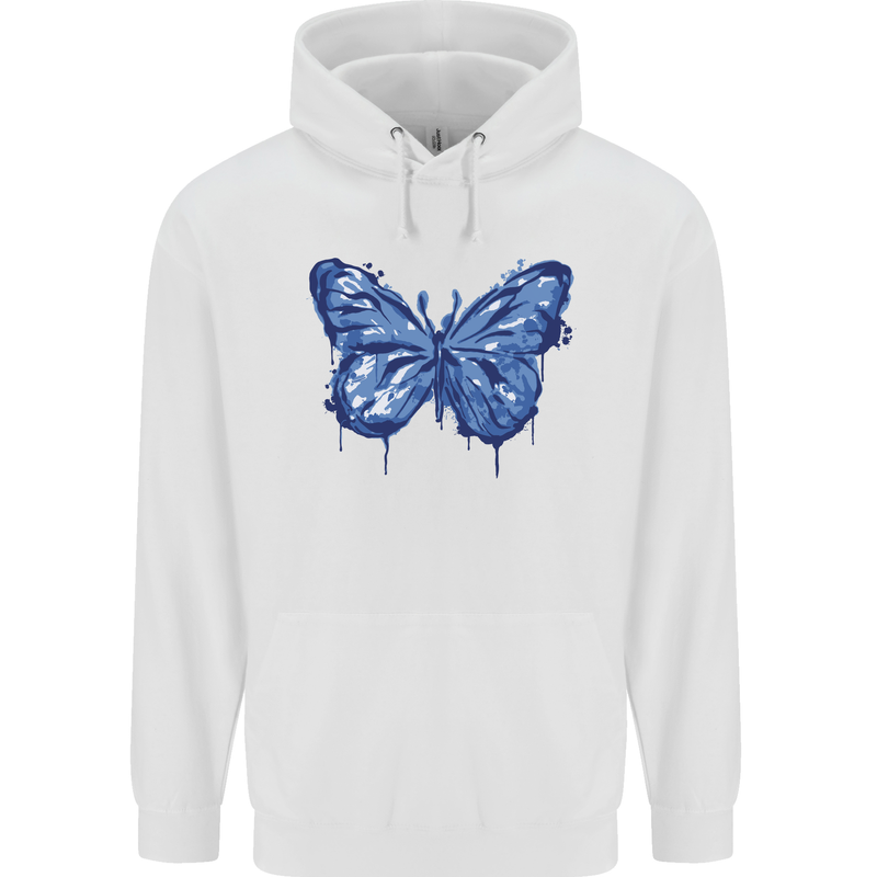 Dripping Blue Butterfly Rhopalocera Mens 80% Cotton Hoodie White