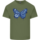 Dripping Blue Butterfly Rhopalocera Mens Cotton T-Shirt Tee Top Military Green