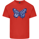 Dripping Blue Butterfly Rhopalocera Mens Cotton T-Shirt Tee Top Red