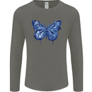 Dripping Blue Butterfly Rhopalocera Mens Long Sleeve T-Shirt Charcoal