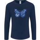 Dripping Blue Butterfly Rhopalocera Mens Long Sleeve T-Shirt Navy Blue