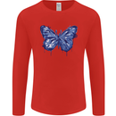 Dripping Blue Butterfly Rhopalocera Mens Long Sleeve T-Shirt Red