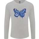 Dripping Blue Butterfly Rhopalocera Mens Long Sleeve T-Shirt Sports Grey