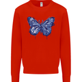 Dripping Blue Butterfly Rhopalocera Mens Sweatshirt Jumper Bright Red