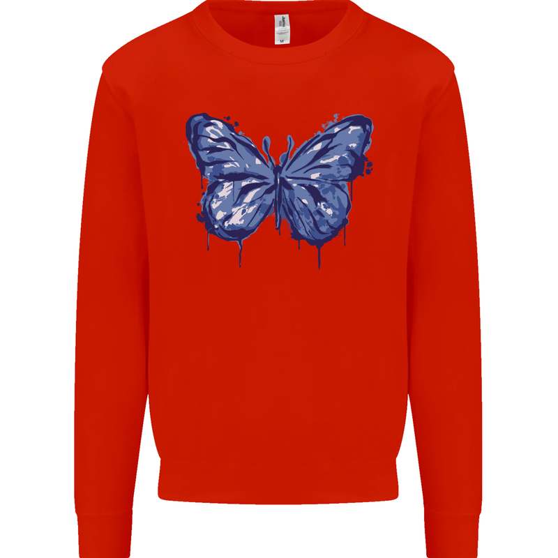 Dripping Blue Butterfly Rhopalocera Mens Sweatshirt Jumper Bright Red