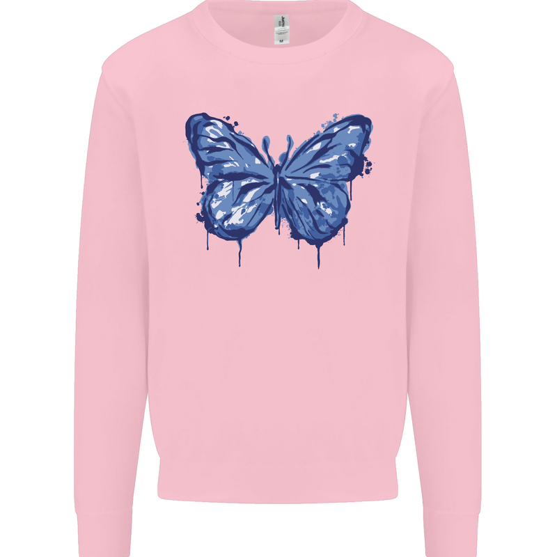 Dripping Blue Butterfly Rhopalocera Mens Sweatshirt Jumper Light Pink