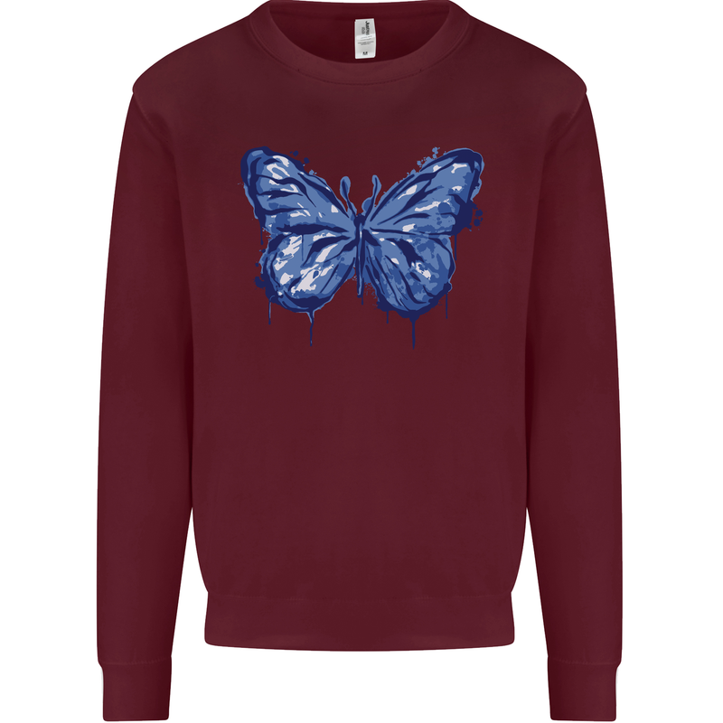 Dripping Blue Butterfly Rhopalocera Mens Sweatshirt Jumper Maroon