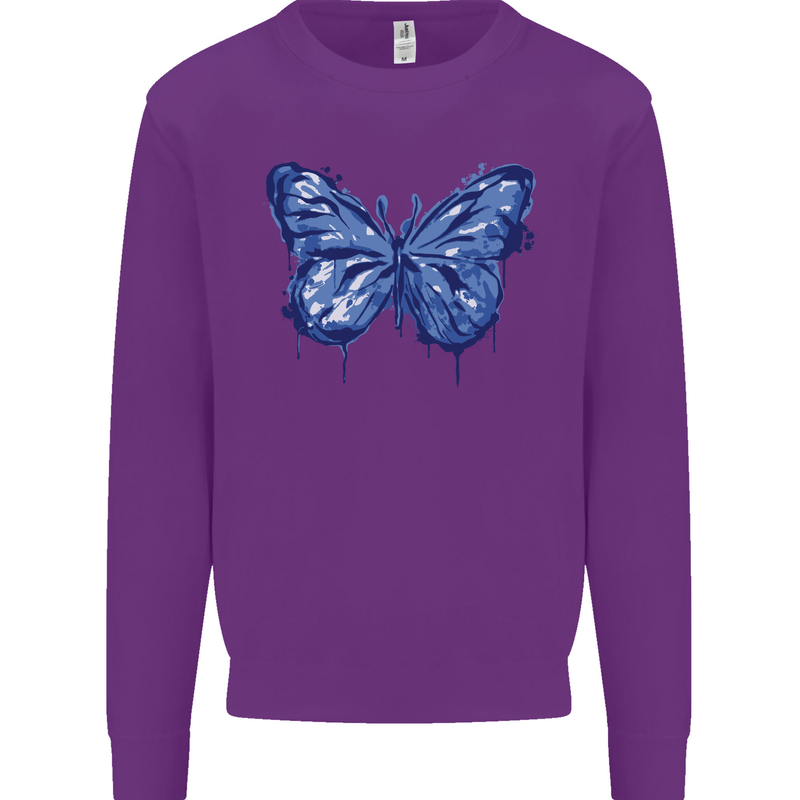 Dripping Blue Butterfly Rhopalocera Mens Sweatshirt Jumper Purple