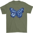 Dripping Blue Butterfly Rhopalocera Mens T-Shirt Cotton Gildan Military Green