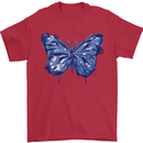 Dripping Blue Butterfly Rhopalocera Mens T-Shirt Cotton Gildan Red