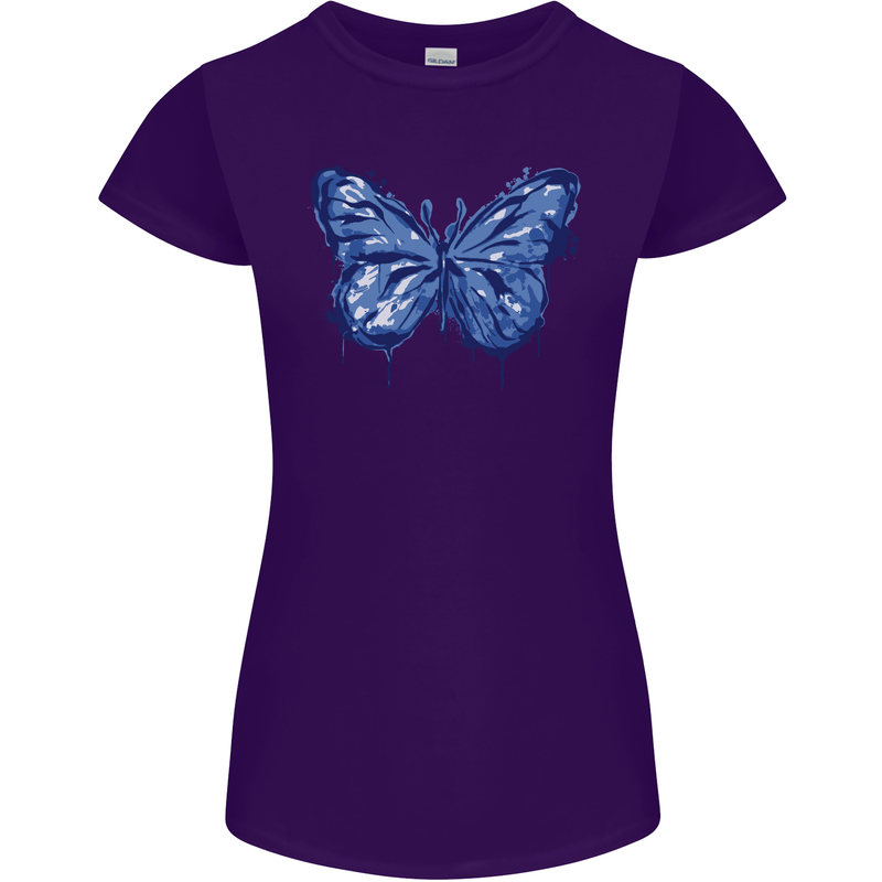 Dripping Blue Butterfly Rhopalocera Womens Petite Cut T-Shirt Purple
