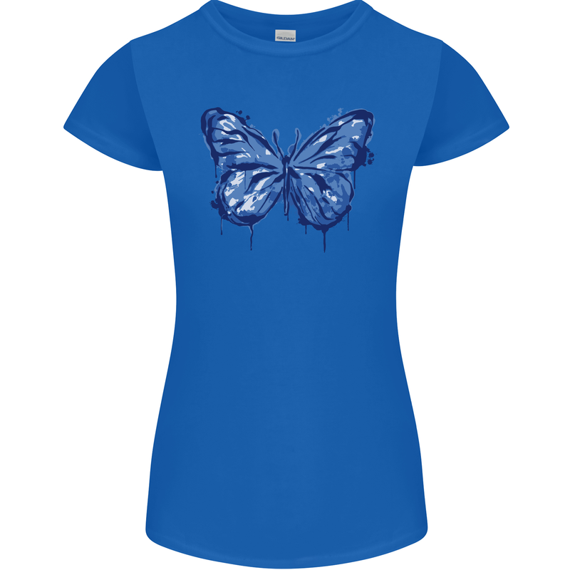 Dripping Blue Butterfly Rhopalocera Womens Petite Cut T-Shirt Royal Blue