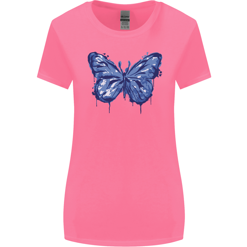 Dripping Blue Butterfly Rhopalocera Womens Wider Cut T-Shirt Azalea