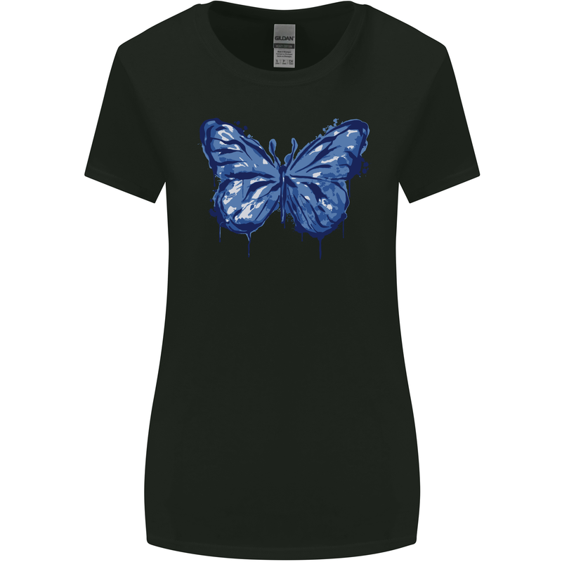 Dripping Blue Butterfly Rhopalocera Womens Wider Cut T-Shirt Black