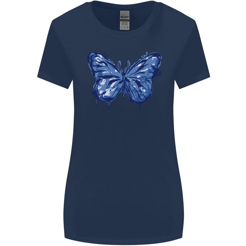 Dripping Blue Butterfly Rhopalocera Womens Wider Cut T-Shirt Navy Blue
