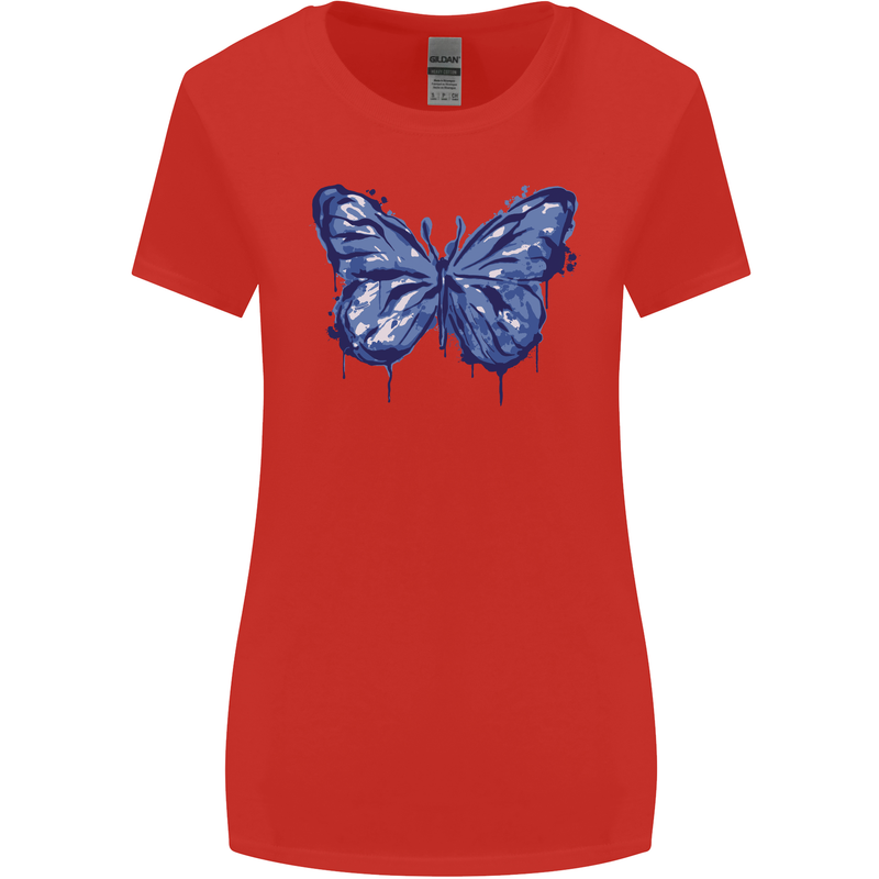 Dripping Blue Butterfly Rhopalocera Womens Wider Cut T-Shirt Red