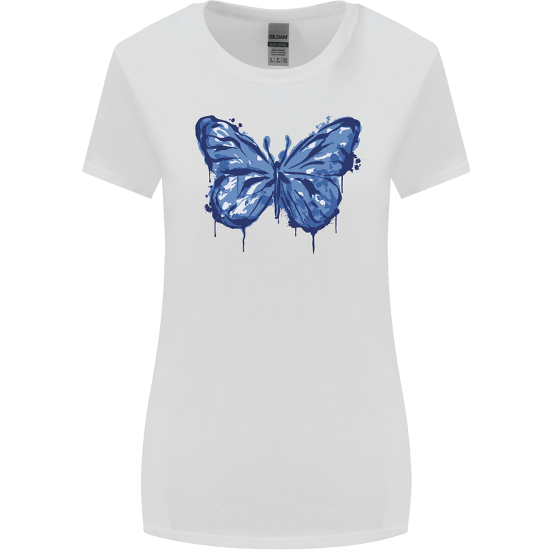 Dripping Blue Butterfly Rhopalocera Womens Wider Cut T-Shirt White