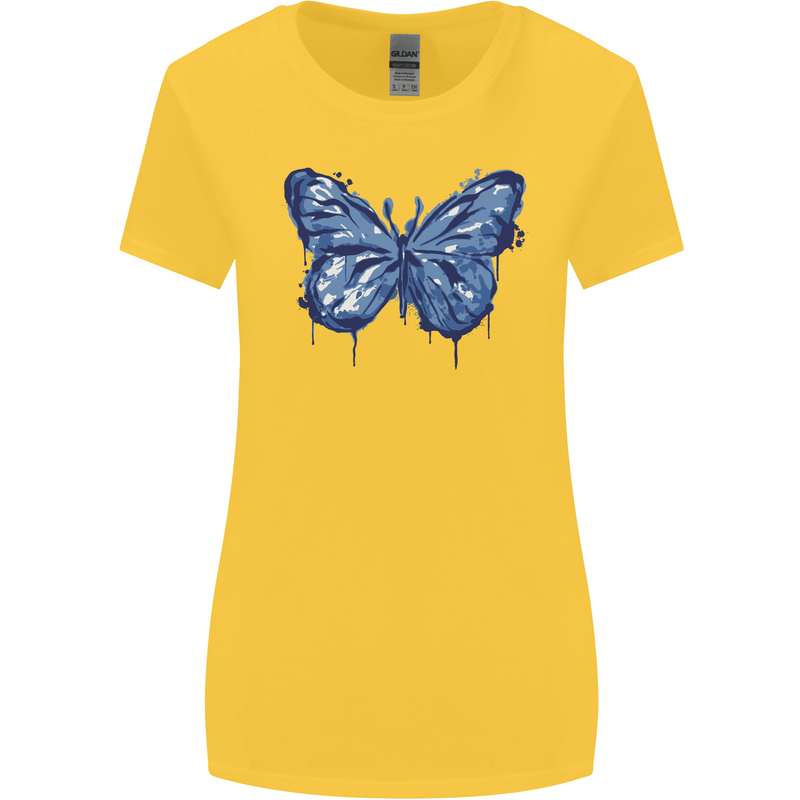 Dripping Blue Butterfly Rhopalocera Womens Wider Cut T-Shirt Yellow