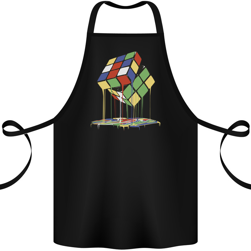 Dripping Rubik Cube Funny Puzzle Cotton Apron 100% Organic Black