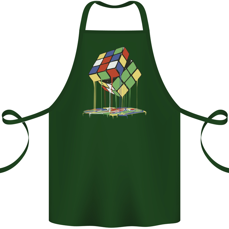 Dripping Rubik Cube Funny Puzzle Cotton Apron 100% Organic Forest Green