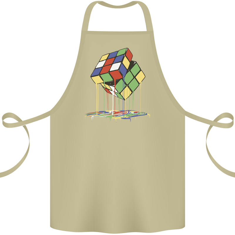 Dripping Rubik Cube Funny Puzzle Cotton Apron 100% Organic Khaki