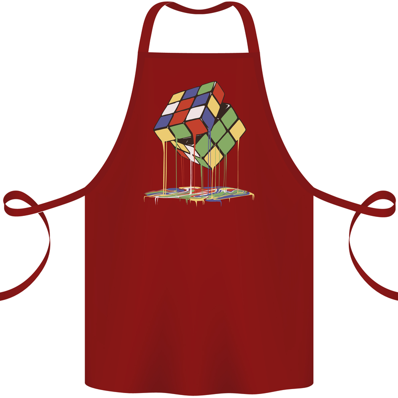 Dripping Rubik Cube Funny Puzzle Cotton Apron 100% Organic Maroon