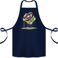 Dripping Rubik Cube Funny Puzzle Cotton Apron 100% Organic Navy Blue