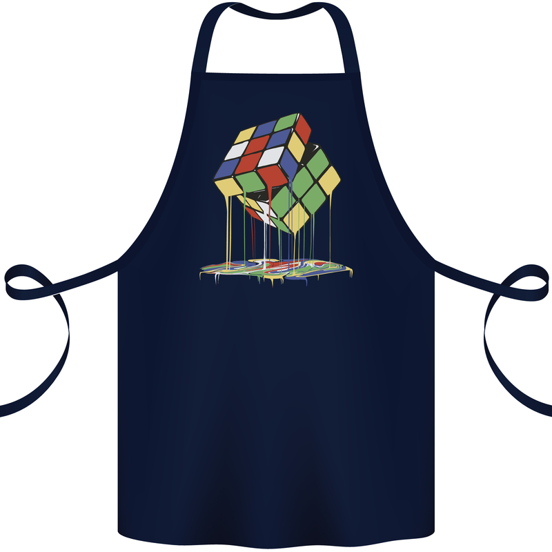 Dripping Rubik Cube Funny Puzzle Cotton Apron 100% Organic Navy Blue