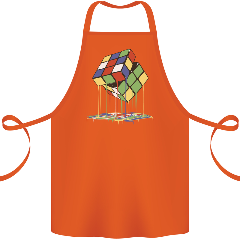 Dripping Rubik Cube Funny Puzzle Cotton Apron 100% Organic Orange
