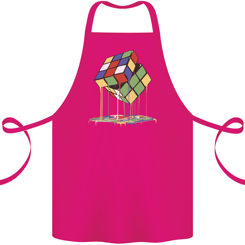 Dripping Rubik Cube Funny Puzzle Cotton Apron 100% Organic Pink