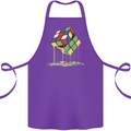 Dripping Rubik Cube Funny Puzzle Cotton Apron 100% Organic Purple