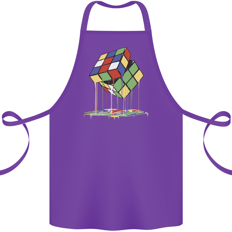 Dripping Rubik Cube Funny Puzzle Cotton Apron 100% Organic Purple