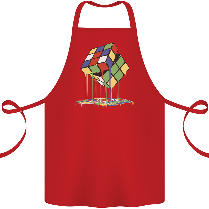 Dripping Rubik Cube Funny Puzzle Cotton Apron 100% Organic Red