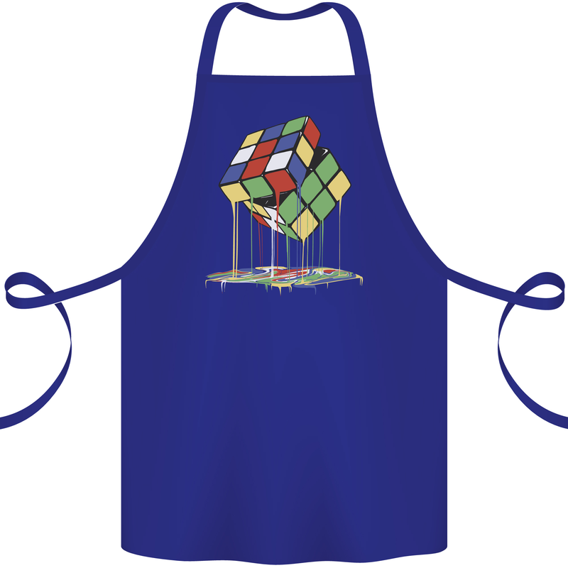 Dripping Rubik Cube Funny Puzzle Cotton Apron 100% Organic Royal Blue