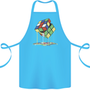 Dripping Rubik Cube Funny Puzzle Cotton Apron 100% Organic Turquoise