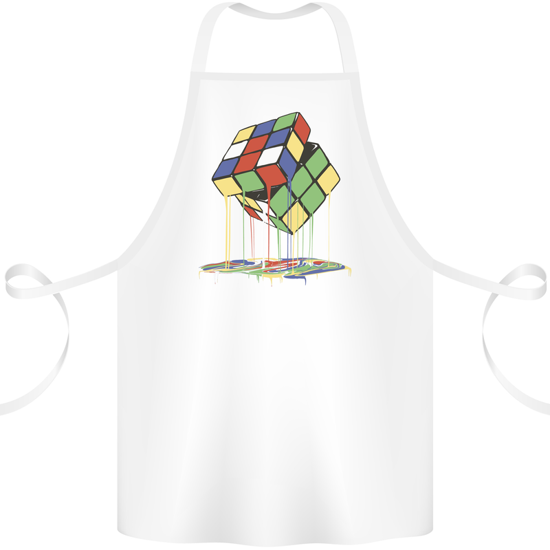 Dripping Rubik Cube Funny Puzzle Cotton Apron 100% Organic White